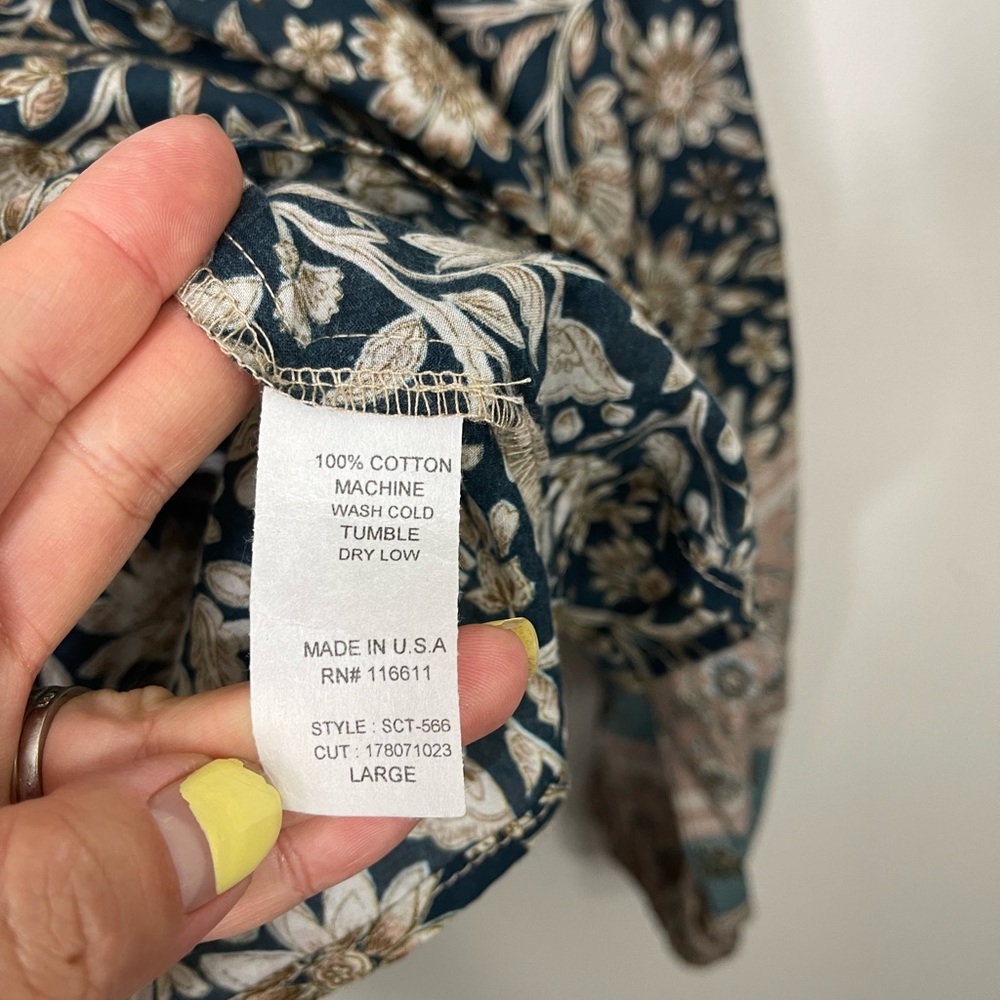Self Contrast Anthropologie NWOT Made in USA boho Floral Paisley cotton Blouse L - Picture 8 of 11